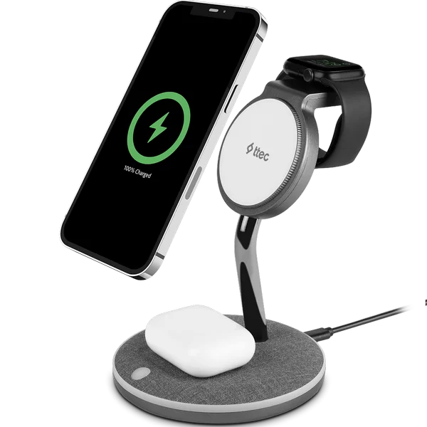 ttec AirCharger Trio M MagSafe Uyumlu 3’ü 1 Arada iPhone + Apple Watch + AirPods Kablosuz Hızlı Şarj Standı